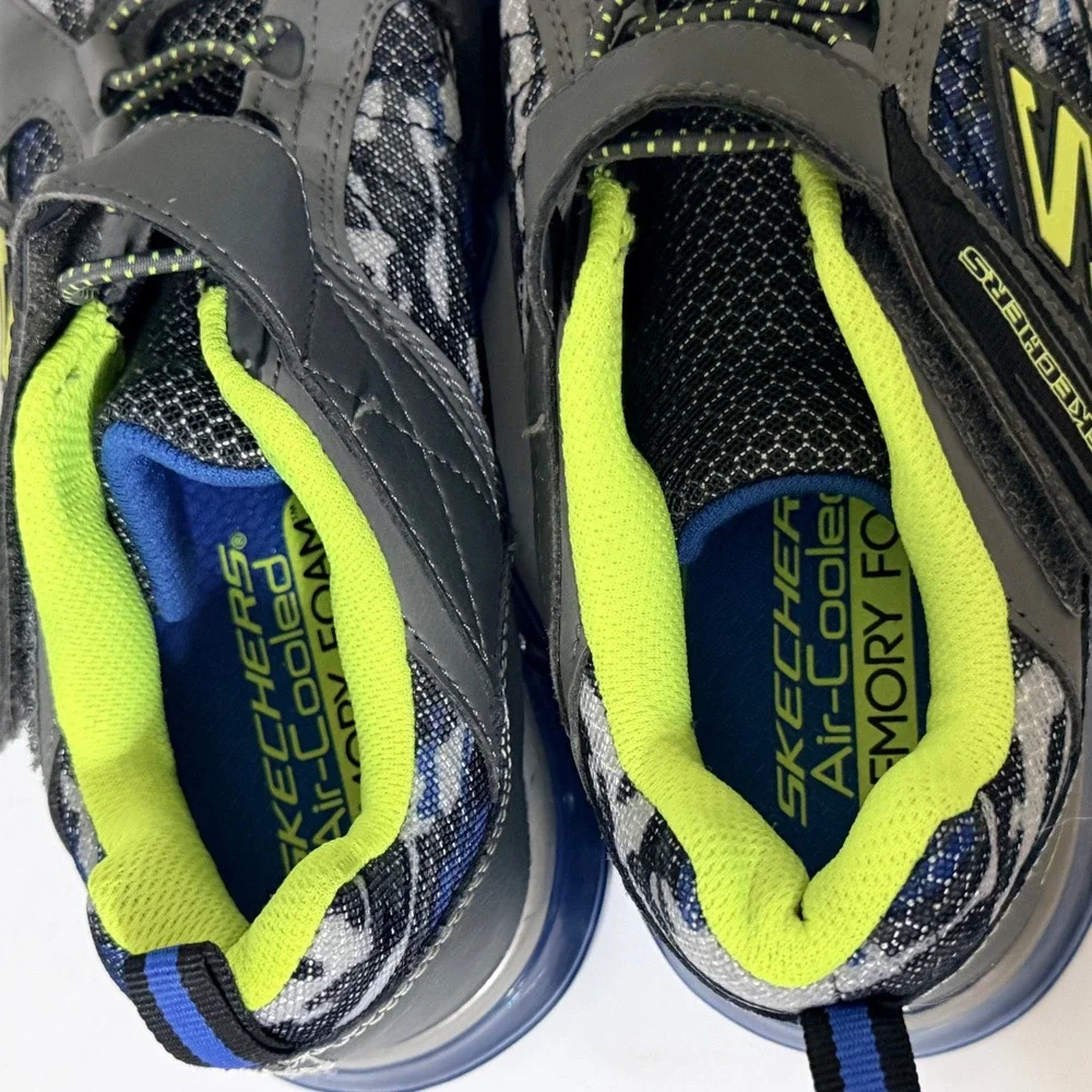 Skechers Kids‎ Boy's Skech-air Mega Sneakerss Blue Grey Camo Memory Foam Size 5Y